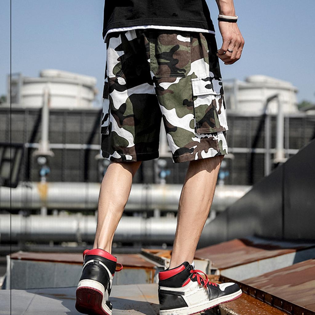 Men's Summer Loose Outdoor Sports Multi-Pocket Cargo Shorts Casual Pants Quarter Pants