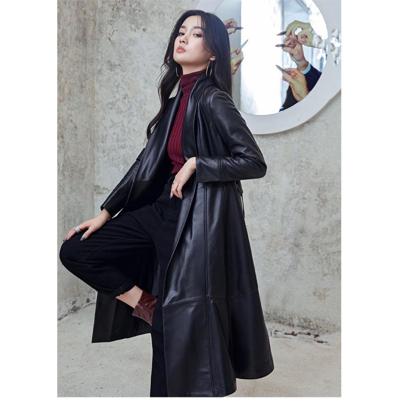 

Temperament Средняя и длинная овчина кожаная куртка талия тонкий и тонкий плащ женский XXXL чёрный