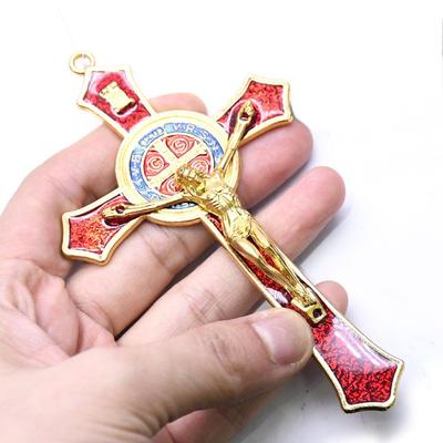 12*7cm Goldenes St. Benedikt Kreuz Jesus Christus Anhänger Religion Beten Dekoration Zubehör