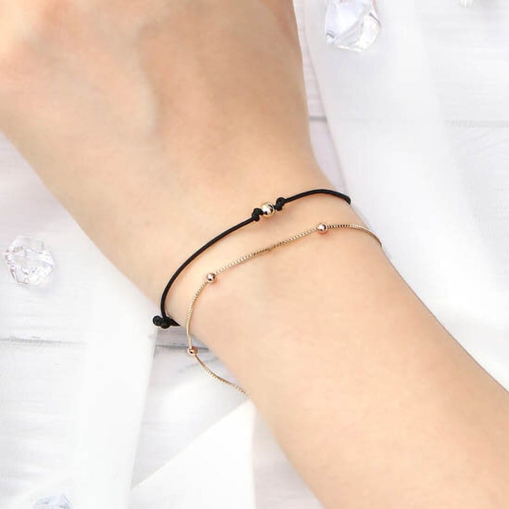 14K Gold 4mm Ball Color Knot Gold Thread String Bracelet