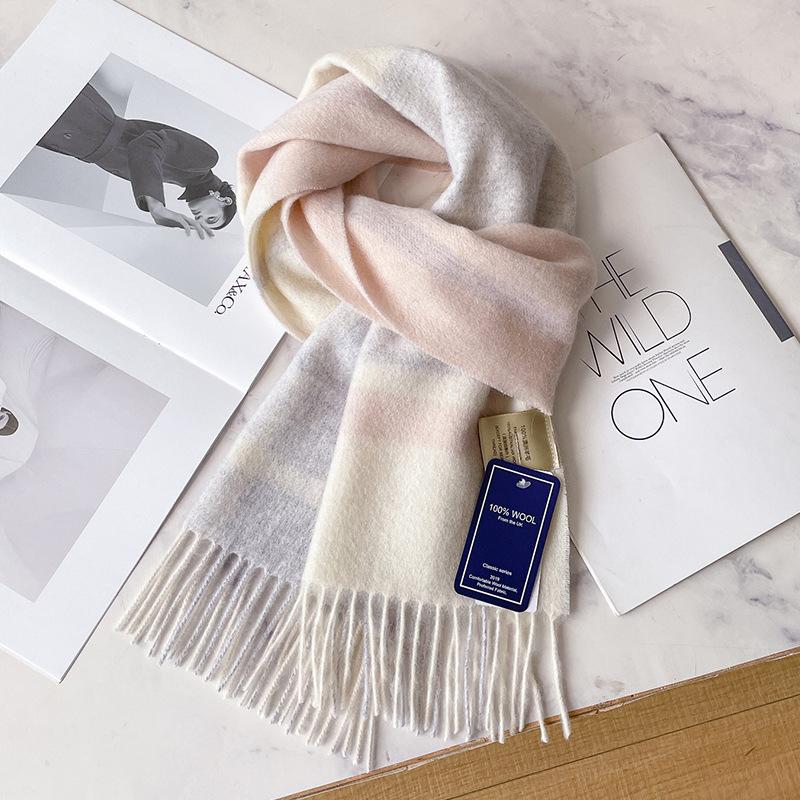 Fresh and advanced light pink blue scarf 100 pure wool women's autumn and winter cashmere scarf