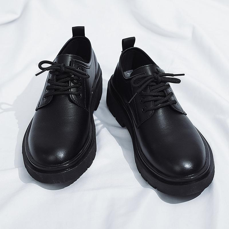 Work Tide Shoes Men's Shoes Spring Black British Style Big Head New Casual Leather Shoes Men's 2025 Business Dress