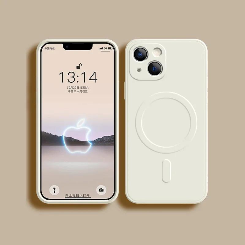 

Жидкий силиконовый чехол для телефона iPhone 15 14 13 12 11 Pro Max Plus для Magsafe, магнитный чехол для беспроводной зарядки For iphone14Pro
