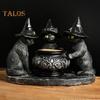 Black Cat Candle Holder Resin Halloween Cats with Witch Hats Candle Holder Vintage Candle Holder Tabletop Decoration Gift for Cat Lovers