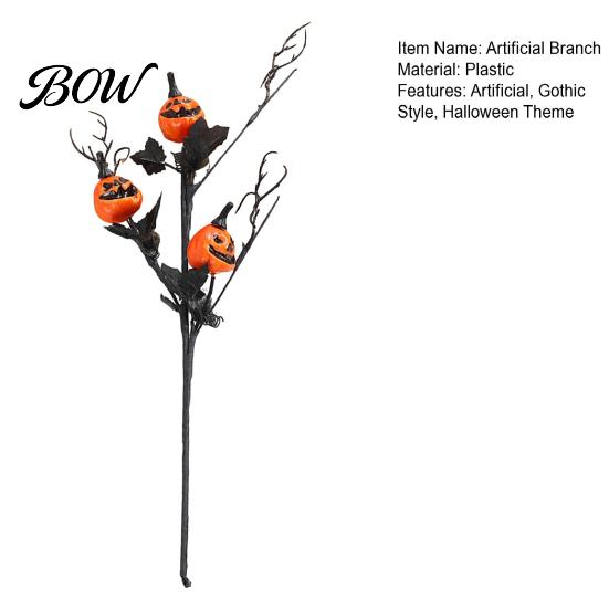 Spooky Halloween Home Decor Artificial Pumpkin Stems, Black Branch with Maple Leaves, Fake Leaf And Gothic Floral Arrangement for Vase,