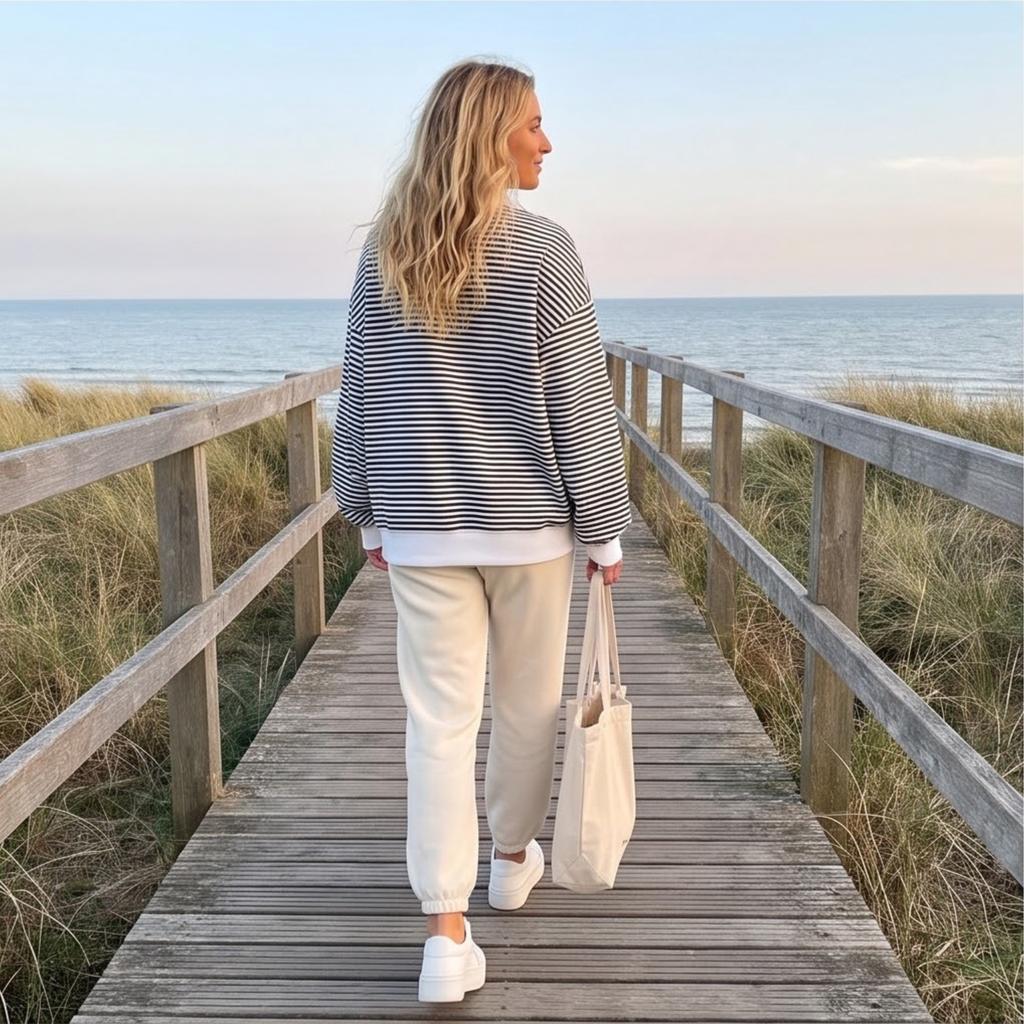 Women's Casual Long Sleeve Stripes Pullover Top for Everyday Wear