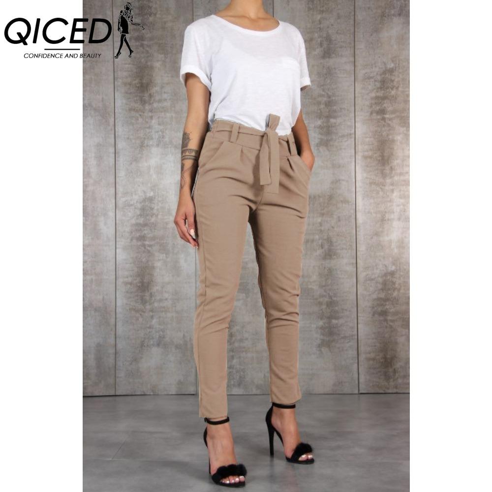 QICED Women's Fashion Casual Solid Color Print Pants & Capris