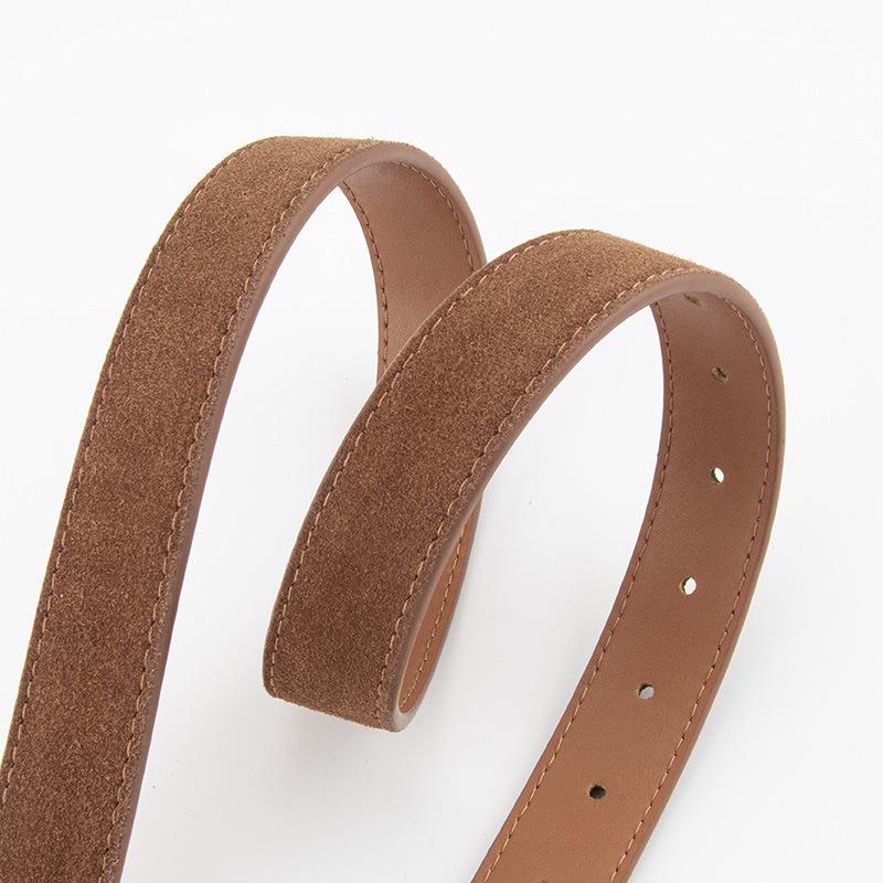 Design Niche Frosted Sued Belt for Women Silver Irregular Pin Buckle Decorative Jeans Waist Belt for Women