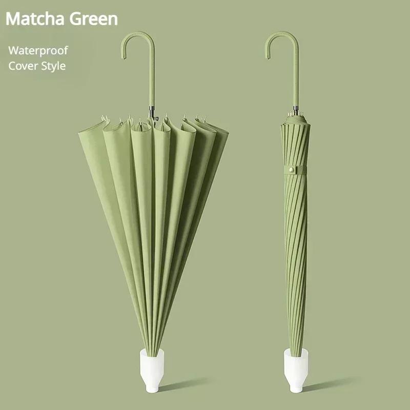 16 Bone Waterproof Canopy Umbrella Large Size with Lid Car Carrying Umbrella Simple Long Handle Umbrella Semi-automatic Umbrella