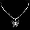 Fashion Butterfly Flower Necklace Women/Men Black Rhinestone Stainless Steel Silver Color Y2K Clavicle Chain Jewelry 6482-QKC