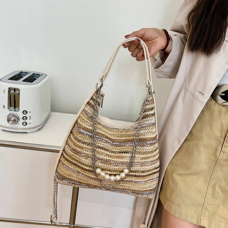 Colored Wavy Woven Tote Bag Shoulder Underarm Bag