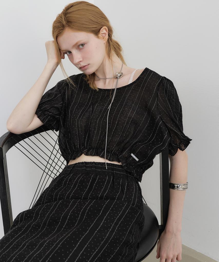 Nigaennikol Pin Stripe Puff Blouse_Black
