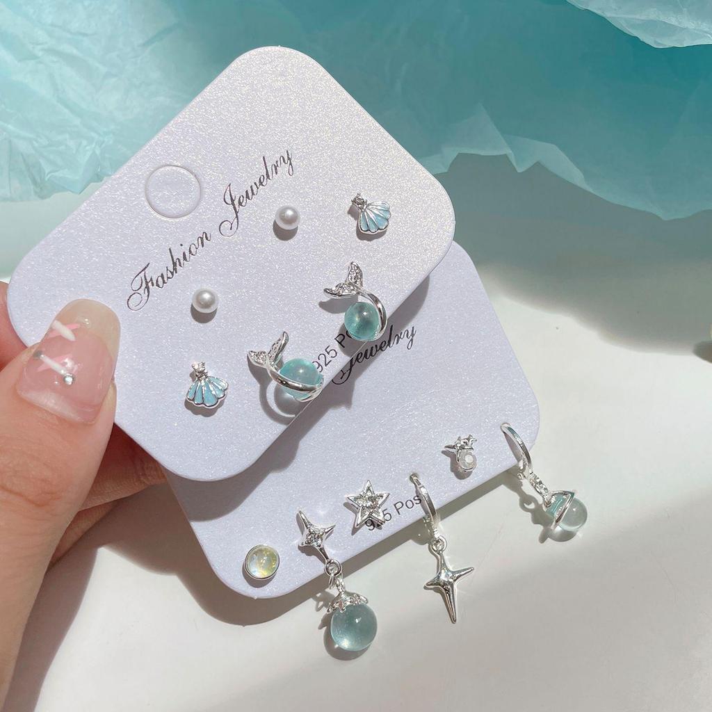 Silver Fishtail Bubble Ball Earrings Set for Women - Simple Summer Style