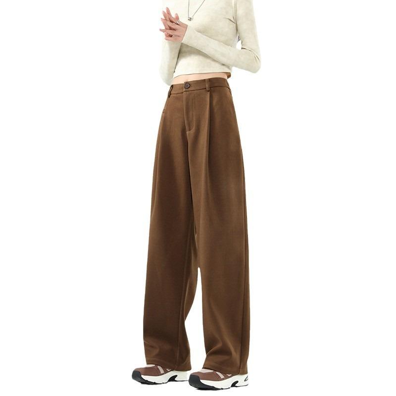 Coffee-colored Woolen Wide-leg Pants, Women's New High-waisted Loose Casual Pants In Autumn and Winter, with a Sense of Design, Thin and Long Pants