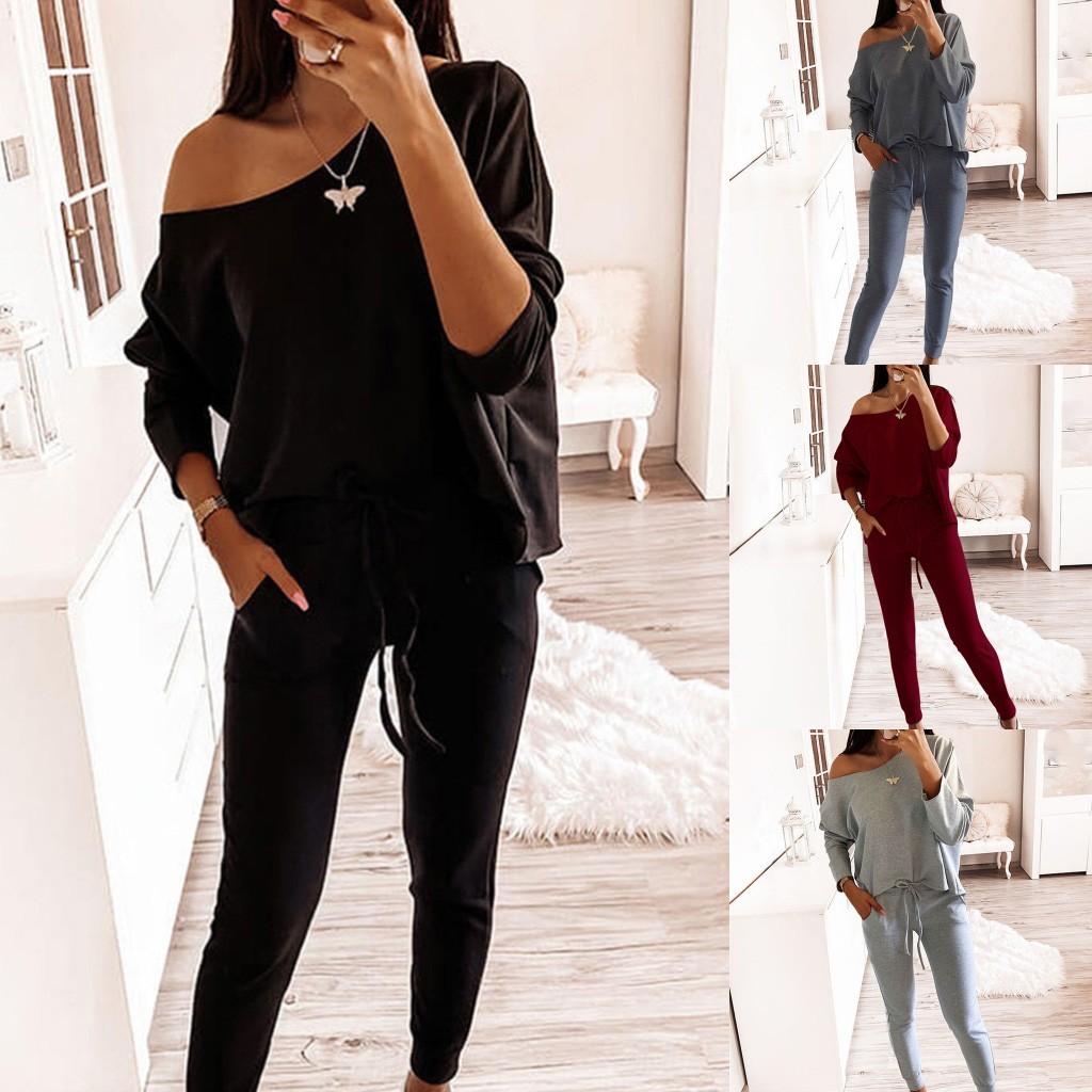 

Женские брюки с длинным рукавом, однотонные повседневные свободные комплекты из 2 предметов