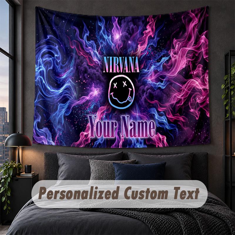 Custom Name Text Tapestry,Nirvana Decorative Wall Hanging, Background Tapestry For Home Bedroom