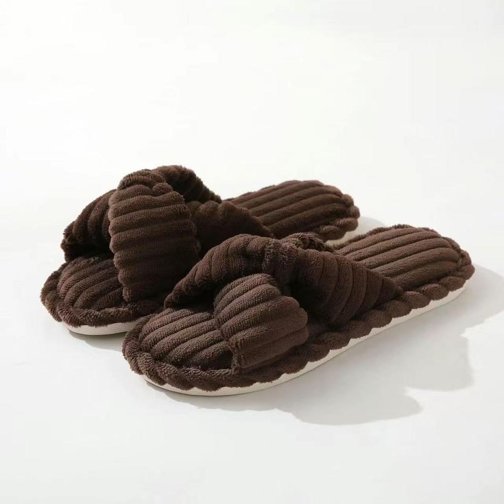 Fashion 2026 Women's Autumn/Winter New Cotton Non slip Home Slippers Warm Toe Cross Flat Bottom Slippers