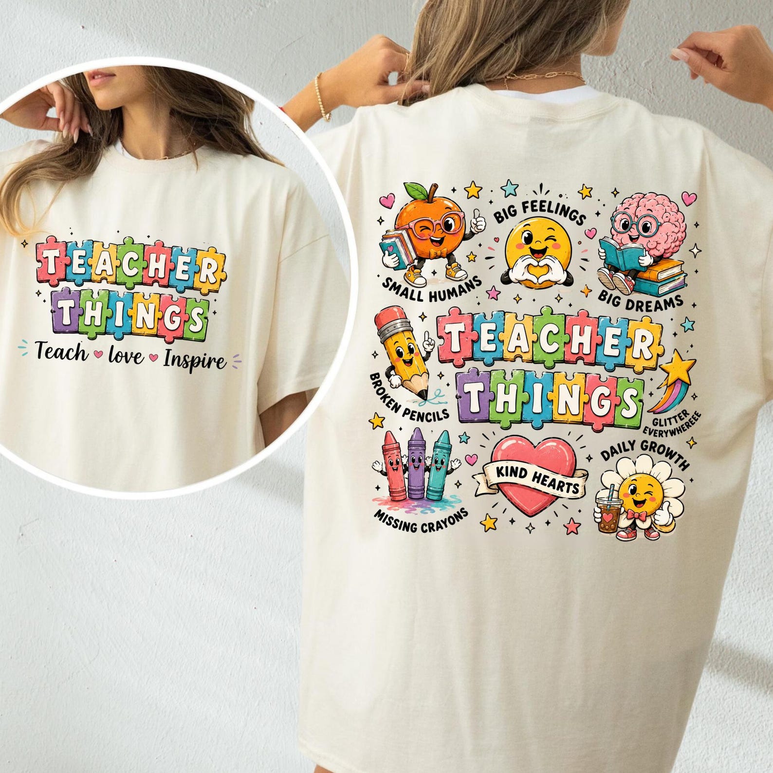 Teacher Things Shirt, Teach Love Inspire Shirt, Funny Teacher Life, Back To School Tshirt, First Day Of School Tee, Preschool Teacher Gift XL