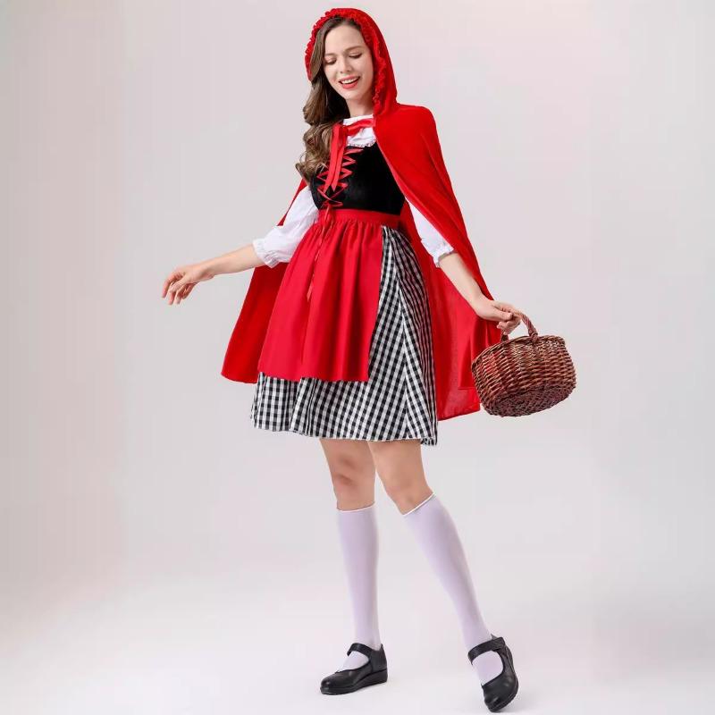 Halloween Fairy Tale New Adult Little Red Riding Hood Cosplay Dress with Cape