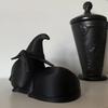 Black Cat Figurine Halloween Decoration Sleeping Witch Cat Sculpture Tabletop Ornament for Indoor Outdoor Garden Porch Desk Decor