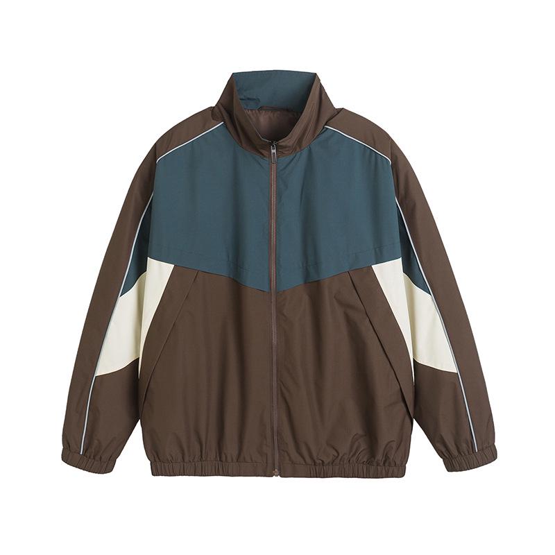 Retro Tri-Color Stand-Up Collar Casual Jacket - Men's Trendy Versatile Student Top for Spring and Autumn