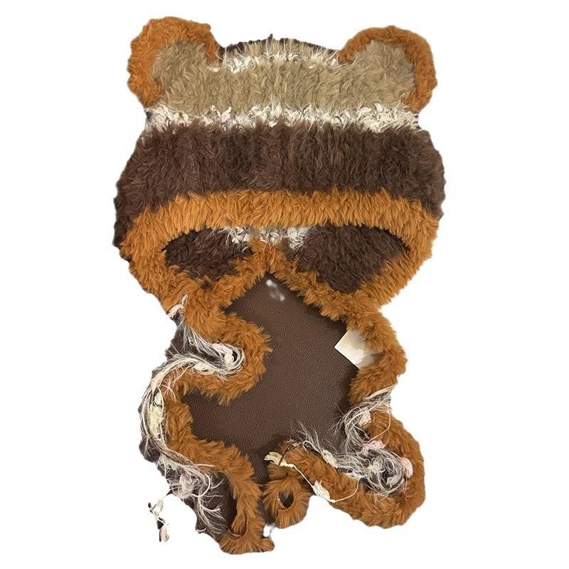 Bear Ears Tassels Knitted Cap For Women Winter Soft Warm Breathable Fashion Hat