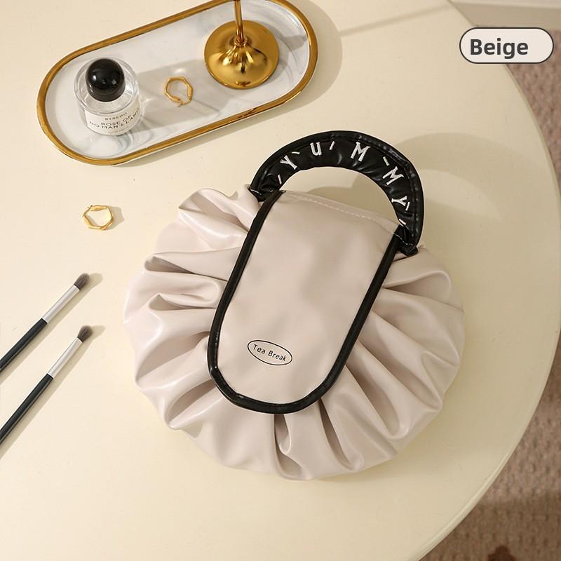 Modern Minimalist Pu Travel Makeup Bag With Drawstring For Cosmetic Storage And Toiletries