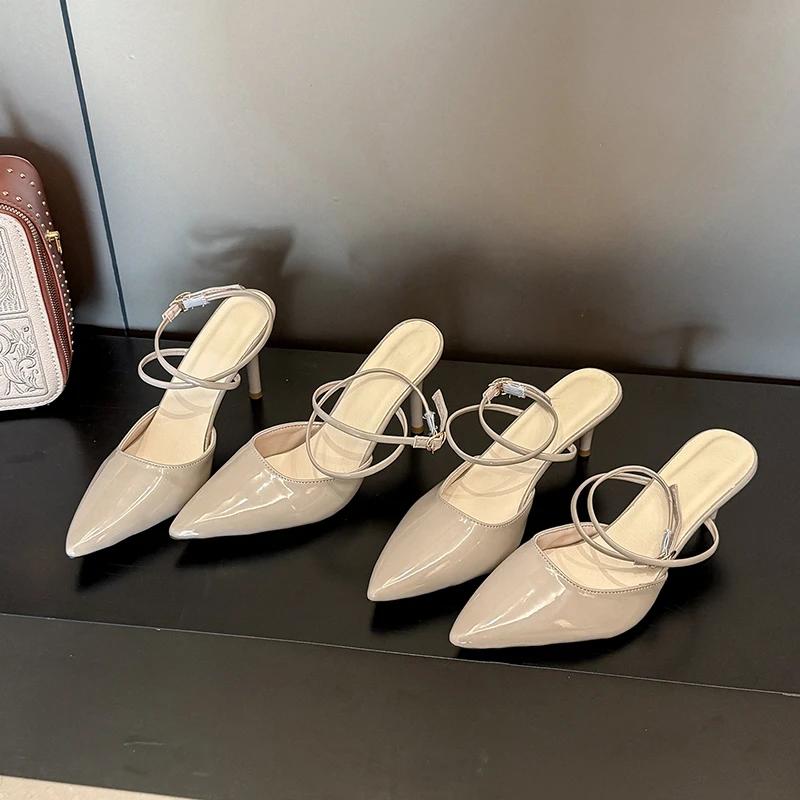 Sandales Femmes à Talons Fins Bout Pointu Polyvalentes Décontractées 2026 Mode Été Design de Niche à Lacets/à Enfiler Sandales de Ville Femmes