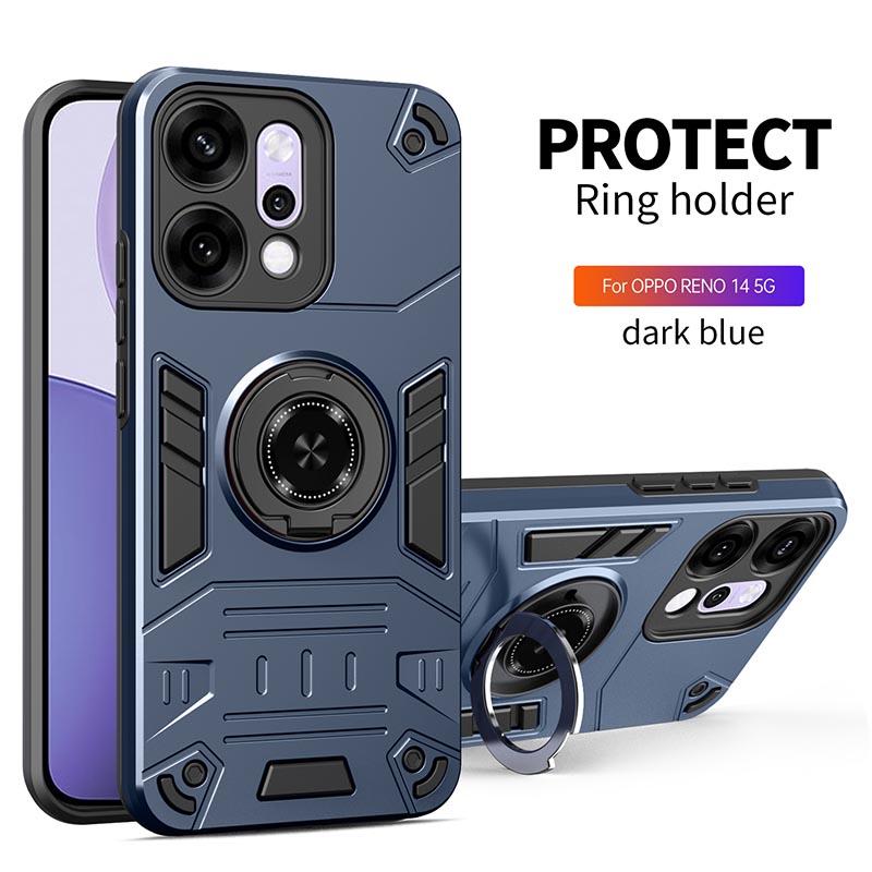 

Для чехла для телефона OPPO Reno 14 Pro 14F 5G, Броня 360° Вращающаяся кольцевая подставка Ударопрочная защитная крышка Oppo Reno14 F 5G синий