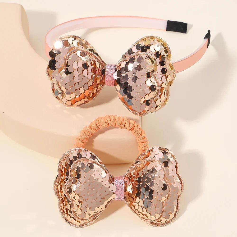 2/3 Pcs Baby Sequins Butterfly Flower Hairbands for Girls Hair Ties Set Clips Bows Headband Kids Headwear Gifts Hair Accessories