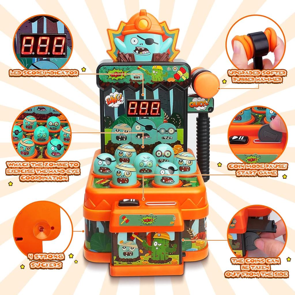 Arcade Game Toys Whack Game Mole Mini Electronic Cartoon Zombie Style Fun Halloween Toy Party Favor for Toddler Kids Boys Girls