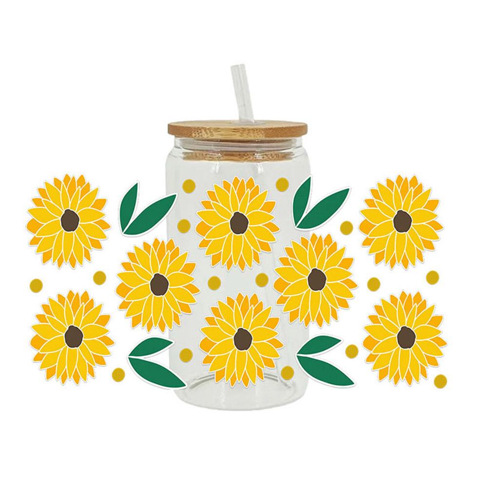 Květina 16OZ UV DTF Cup Wrap Transfers Samolepky Vlastní vodotěsná plechovka 1ks Glass DIY Lab O1D9