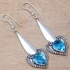 Swiss Blue Quartz Gemstone Handmade Silver Jewelry Earrings 1.5''