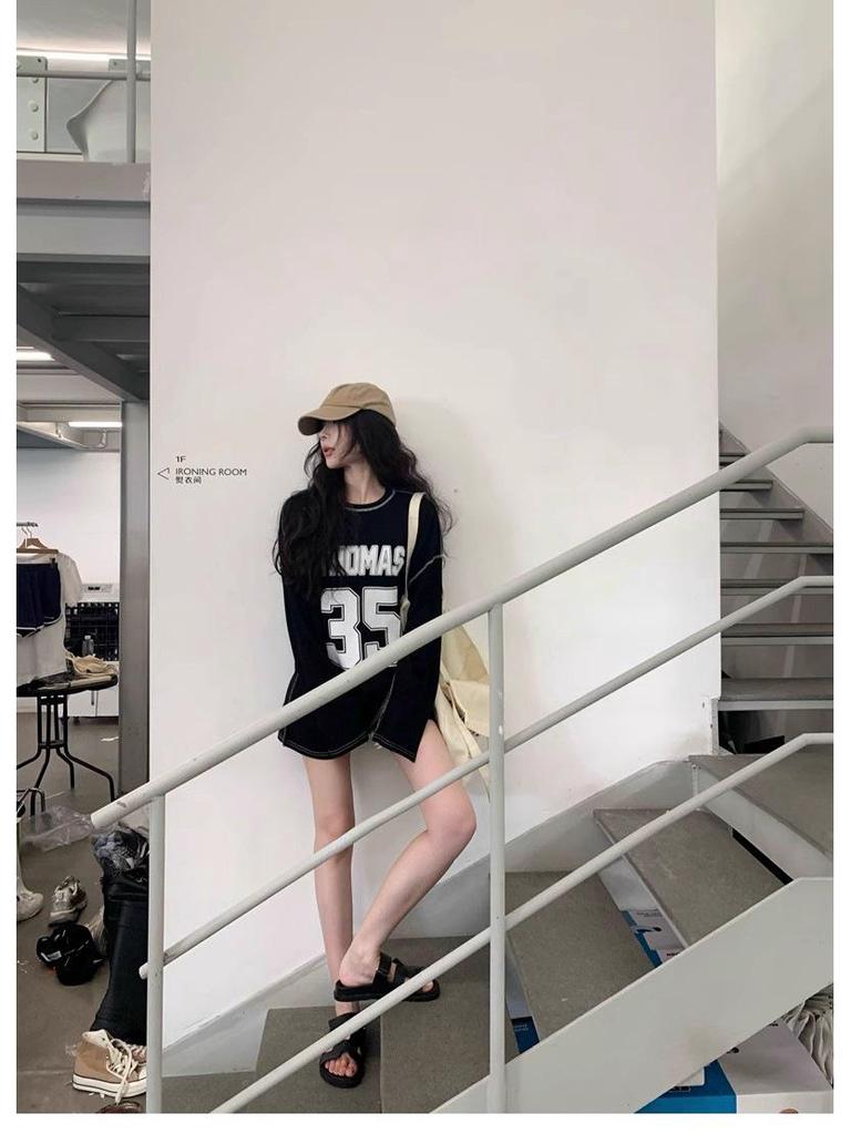 Jinliang Cienka Bawełna Lycra Koszulka z Długim Rękawem - Luźny Krój, Styl Casual