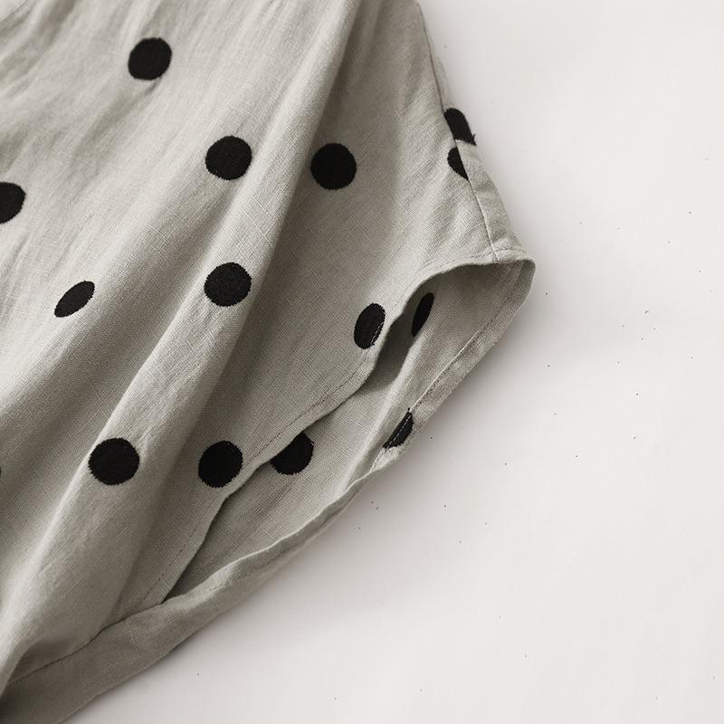 Summer New Cotton and Linen Literary and Retro Loose V-neck Short-sleeved Dress Women's Medium and Long