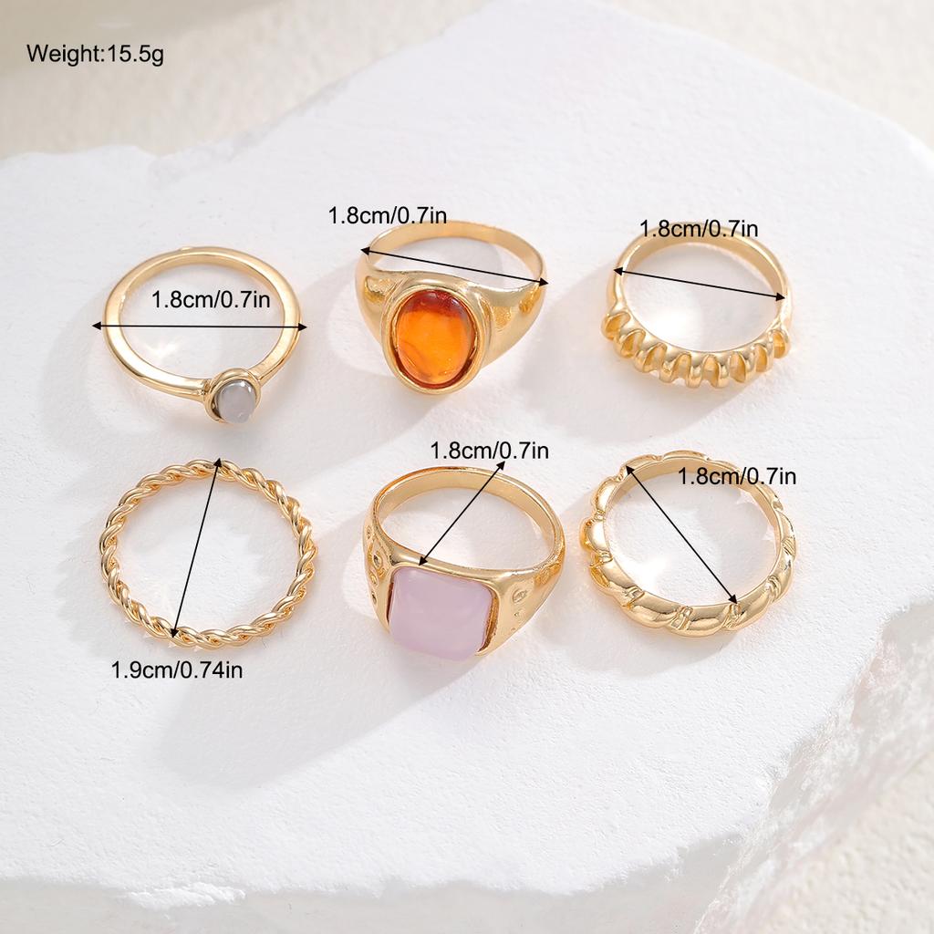 6pcs Vintage Minimalist Moonstone Rings Set For Women Fashion Gold Color Personalized Design Ring Party Daily Wear Jewelry Gifts