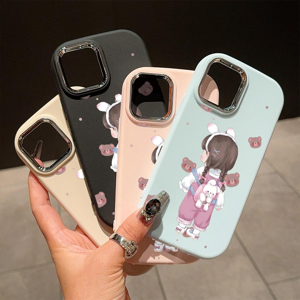 For iPhone 15 14 13 11ProMax 14 15 16 Samsung S25 S24 S23 S22 Redmi 10 13 14C Cartoon Black Cat Silver Edge Soft Liquid Silicone Protective Casing