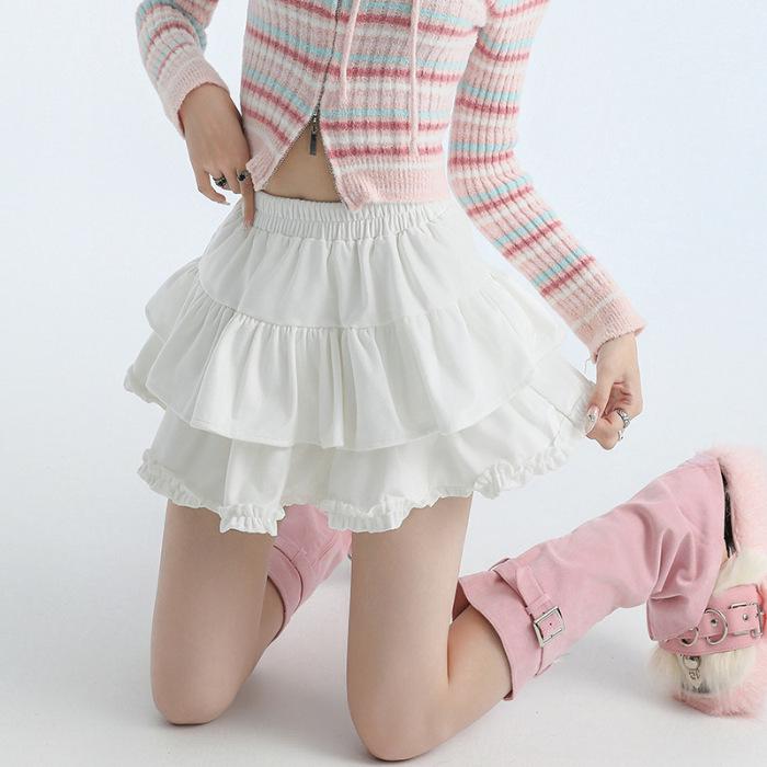 Women's Slimming Velvet Double Layer A-line Skirt with High Waist and Puffy Cake Design for Spring and Autumn.