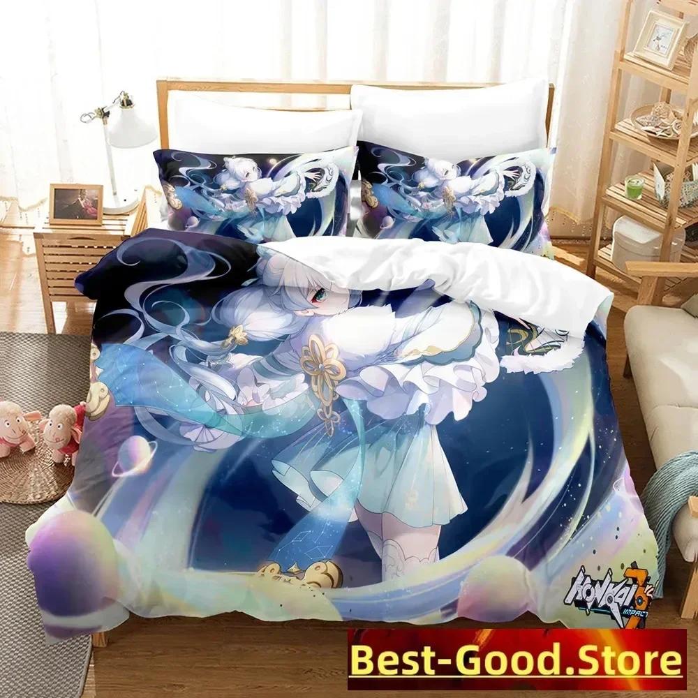 Honkai Impact 3 Bedding Set Printed Bed Set With Pillowcase Bed Duvet Cover Soft Single Double Queen Super King Size Bedroom