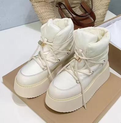 Quality Black White Thick Sole Snow Boots Women Round Toe Lace Up Modern Short Boots Woman Winter Wool Warm Ankle Shoes Woman