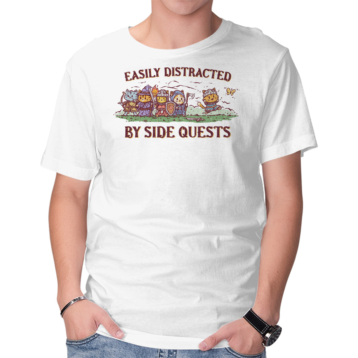 Unisex Crew Neck T-Shirt Easily Distracted By Side Quests Graphic Short Sleeve Casual Tee XL