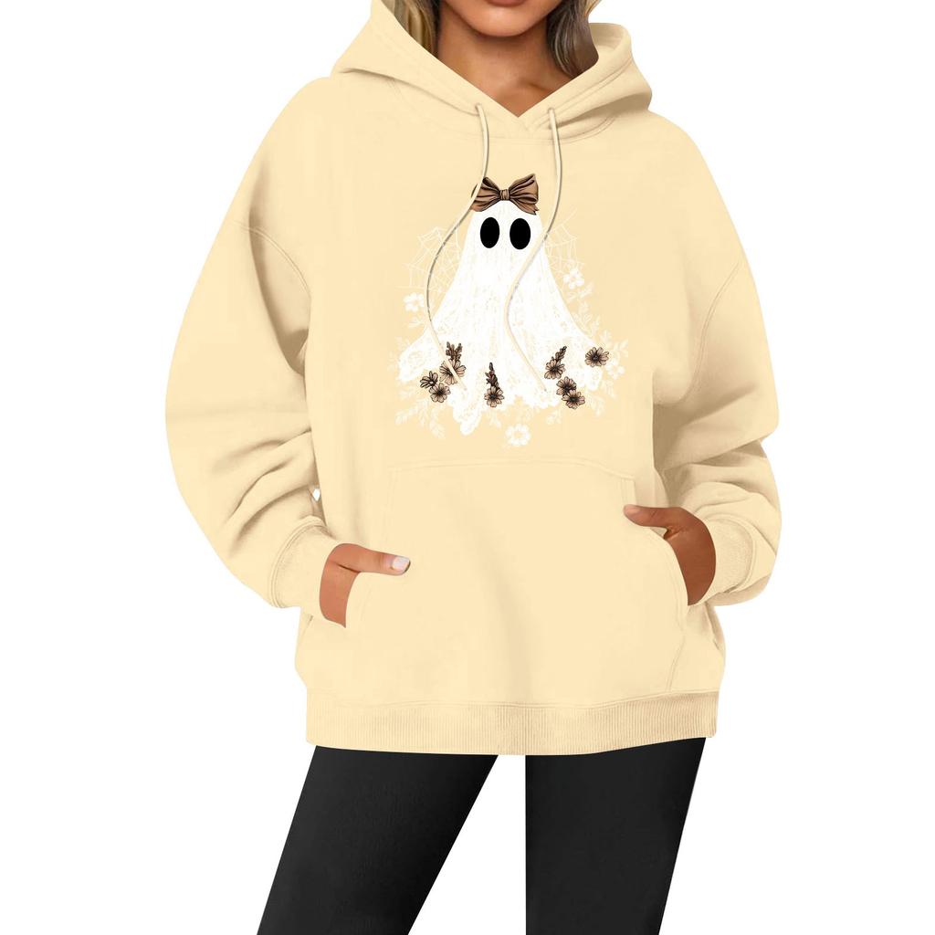 Women's Casual Fashion Solid Color Rugby Print Long Sleeve Hooded Sweatshirt Top