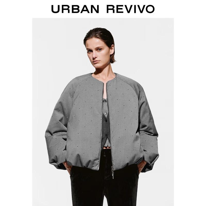 UR Women's Casual Cold Grey Double Zipper Down Jacket