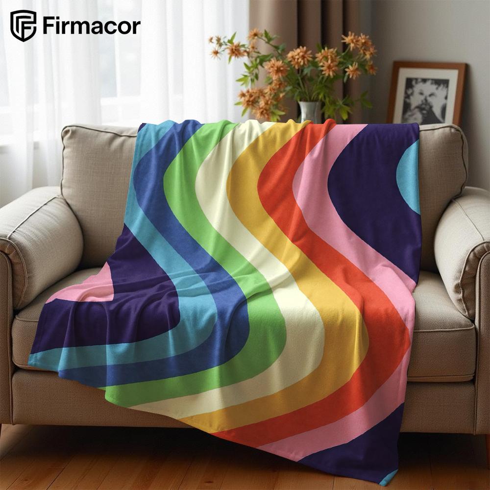 Rainbow Retro Waves Lightweight Microfiber Soft Christmas Fleece Blanket Warm Cozy Throw for Bed Sofa Office Travel All Season