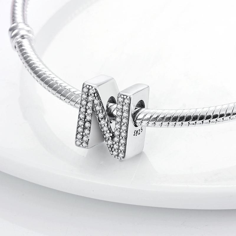 Original A-Z Alphabet Charms Bead 925 Silver 26 Letters CZ Zircon Heart Love Charm Fit Bracelet Bangle Jewelry Making