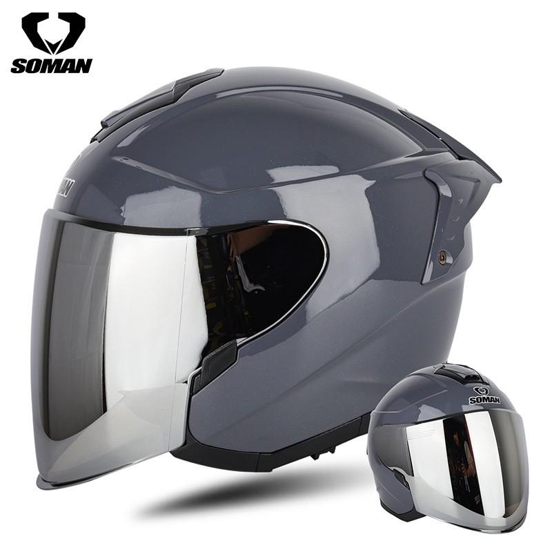 SOMAN SM523 Flip-Up Motorcycle Helmet Men Women Dual Lens Half All Season ABS Safety Certified
