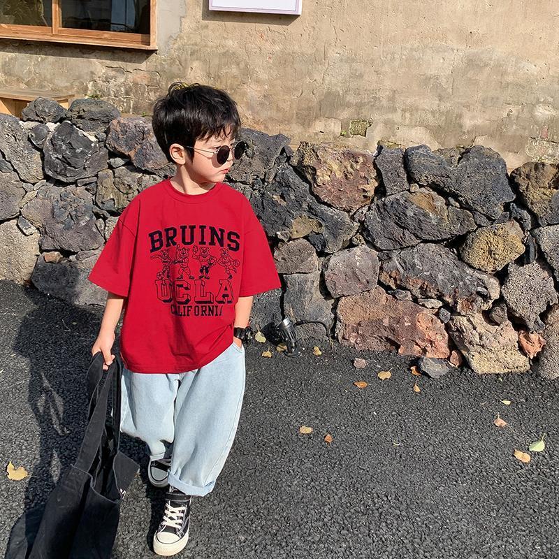 

Детская футболка с короткими рукавами: Стильный топ в корейском стиле для мальчиков на лето 2022 года 140 красный