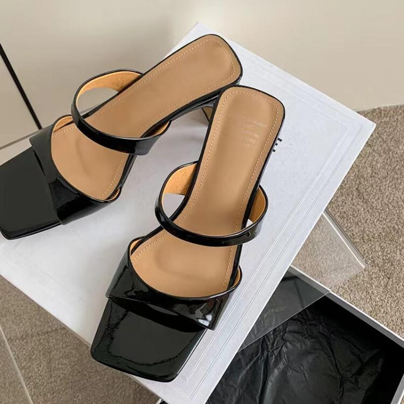 Fashion Fashion Chunky Heel Sandals Summer New Square Head Open-toe Line with Anti-slip Wear-resistant Mid-heel Slippers