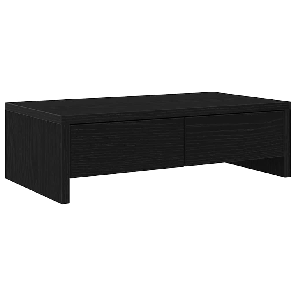 Dual Monitor Stand with Drawers Black Oak Effect 50 X 27 X 15 Cm
