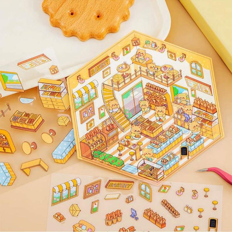 Miniature Scene Sticker Miniature Simulated Cabin Scene Sticker for Scrapbooking Journal Notebook Photo Album Phone Case